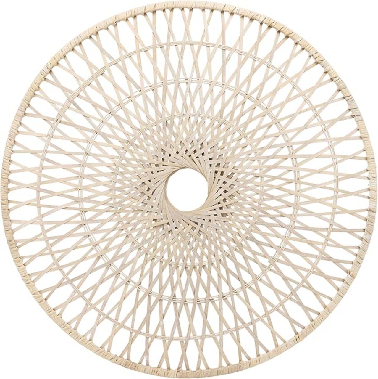 Round Woven Rattan Wall Hanging Art Piece – Natural Bamboo and Wood Wicker Home Decor Accent – Handmade Boho Wall Decor for Bedroom, Living Room, & Office – 36", White